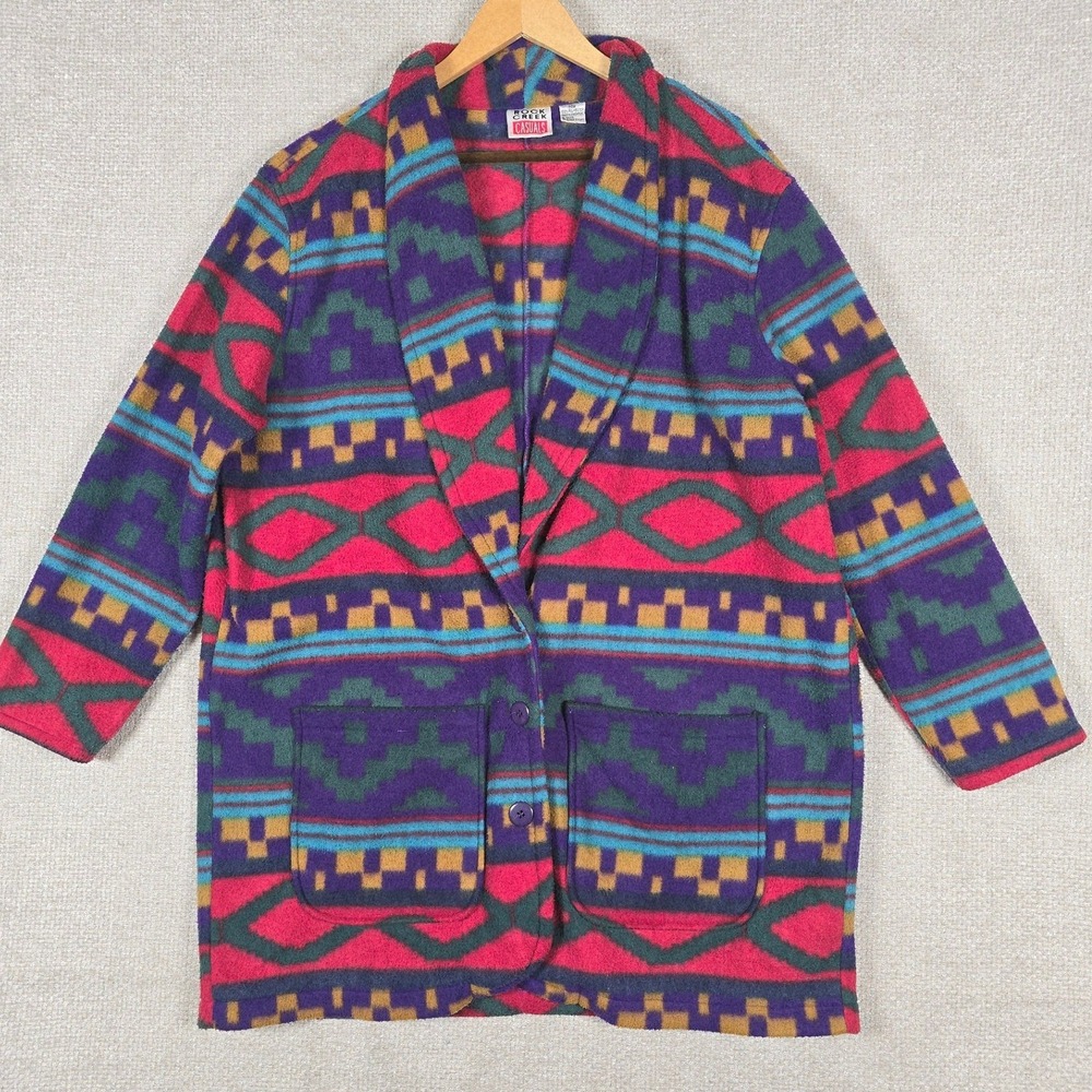 Rock Creek Casuals Vintage Fleece Jacket Womens 20W Southwestern Tribal Boho